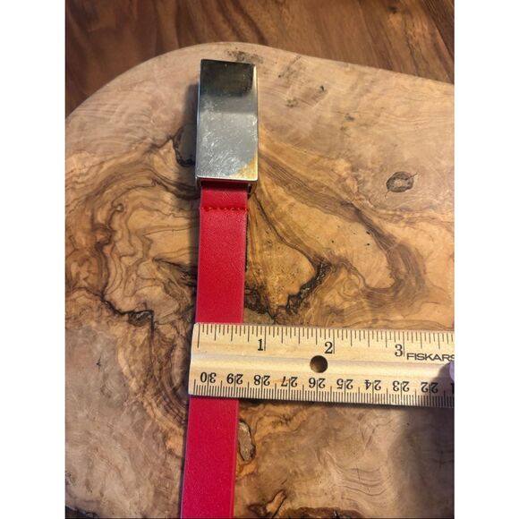 Woolrich Red Slim Leather Waist Belt with Silver Rectangle Metal Buckle M/L main image 5